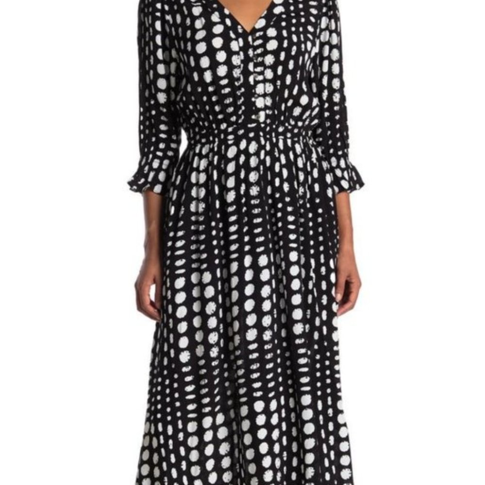 NWT Melloday Midi Dress dot print in tan/white XS